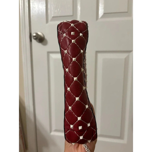 Valentino Rockstud Spike Red White Quilted Handle Shoulder chain Bag. - Picture 9 of 16